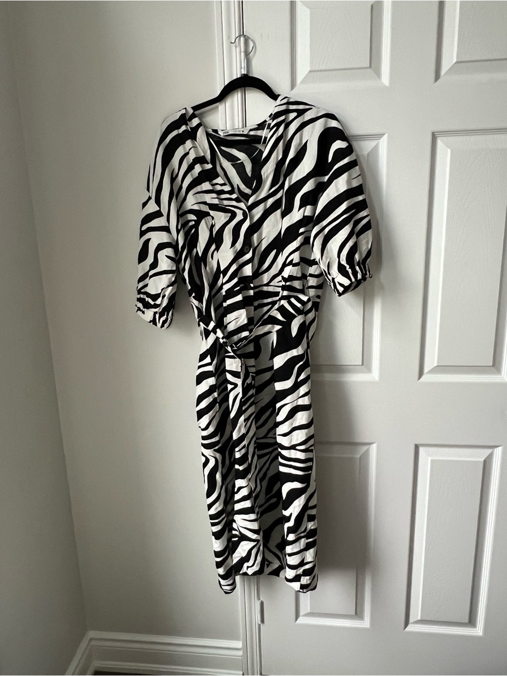 Zara Black and White Zebra Print Midi Dress - Picture 2 of 4